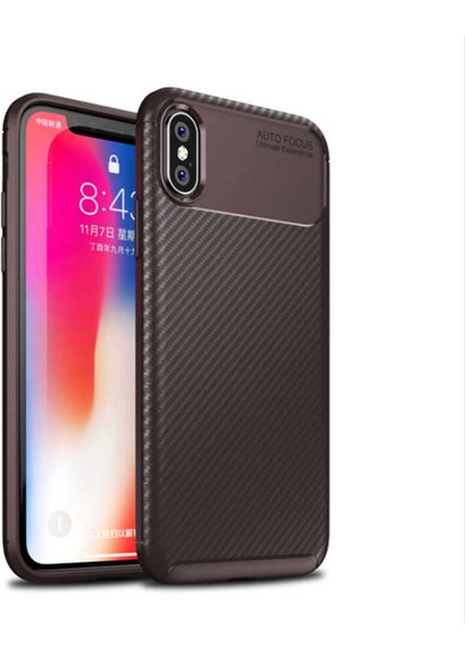 Apple iPhone Xs 5.8 Kılıf Darbe Emici Uzun Ömürlü Dayanıklı Parmak Izi Yapmaz Karbon Tasarım Negro Silikon Kılıf