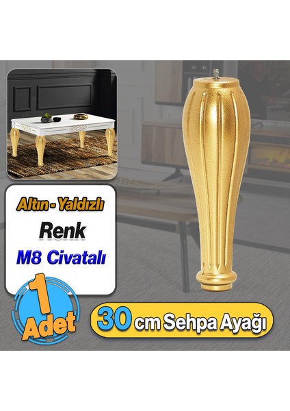 Pırlanta Plastik Sehpa Ayağı 30 cm Altın Renk 1 Adet Mobilya Orta Sehpası M8 Civatalı Ayak Ayaklar