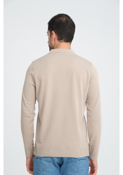 Luwero Erkek Diagonal Dokulu Jakar Slim Fit Polo Yaka Fermuarlı Triko Kazak indirimleri
