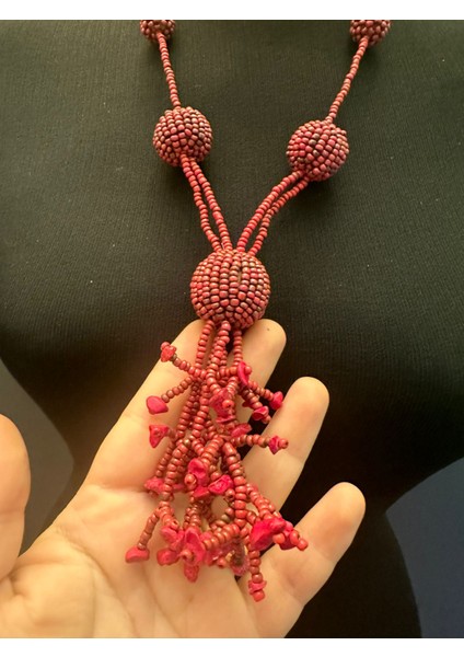 Akik Boncuklu Tasarım Püsküllü Kadın Kolye Boy 26 cm modelleri