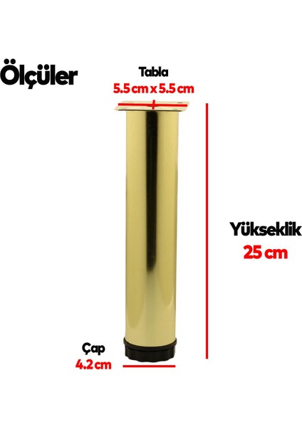 Ayarlanabilir Mobilya Kanepe Baza Koltuk Metal Destek Yükseltici Gold Ayağı Ayakları 25 cm 8 Adet