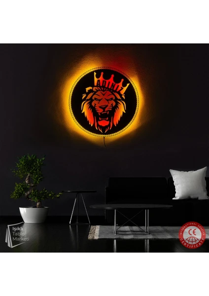 The Eba Design Tablo Marketi Aslan Figür, Aslan Tablosu, Galatasaray Dekor, Işıklı Duvar Dekor Ahşap, Neon Işık, Ledli Işıklı Tablo, Duvar Süsü