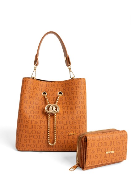 Monogram Baskılı 3 Bölmeli Kadın El & Omuz Çantası ve Cüzdan Kombini 24X23CM MDS20641002