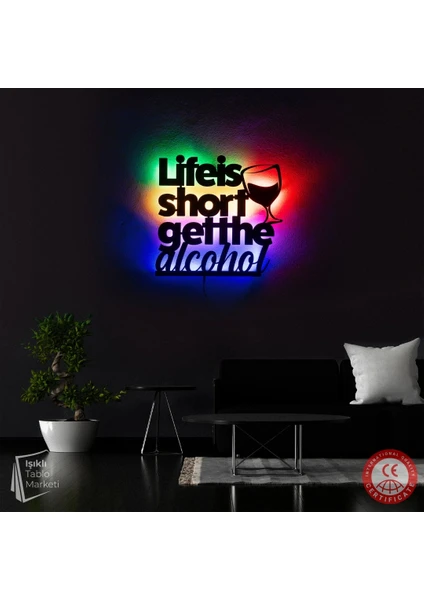 The Eba Design Tablo Marketi Life Is Short Get The Alcohol Tablo, Bar Dekor, Işıklı Duvar Dekor Ahşap, Neon Işık, Ledli Işıklı Tablo, Duvar Süsü