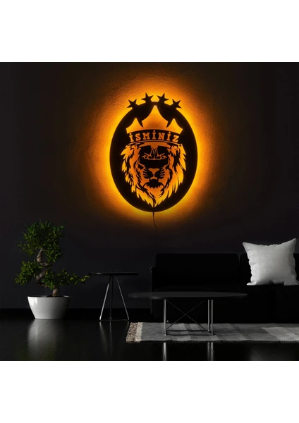 The Eba Design Tablo Marketi Galatasaray Tablosu, Aslan Figürü, Işıklı Duvar Dekor Ahşap, Neon Işık, Ledli Işıklı Tablo, Duvar Süsü