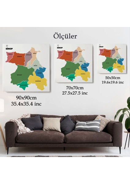 Sinop Ili ve Ilçeler Haritası Dekoratif Kanvas Tablo 1452