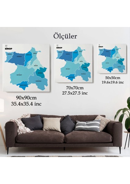 Sinop Ili ve Ilçeler Haritası Dekoratif Kanvas Tablo 1453