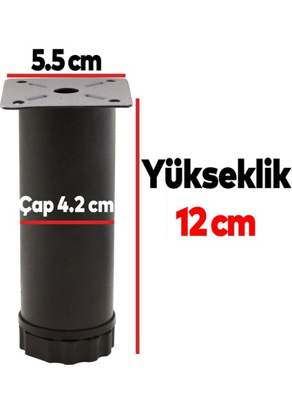 Ayarlanabilir Mobilya Kanepe Baza Koltuk Metal Destek Yükseltici Ayağı 12 cm Siyah Ayakları 8 Adet