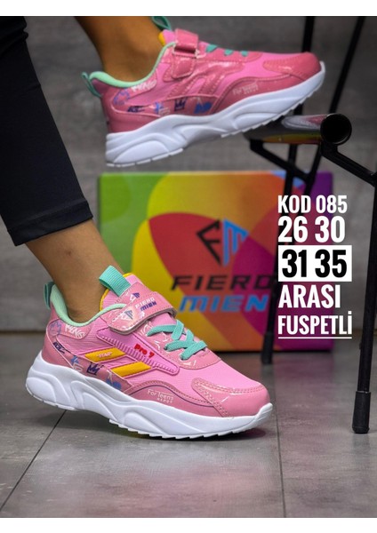 Çocuk Bantlı Fuspetli Faylon Taban Spor Ayakkabı-Pembe