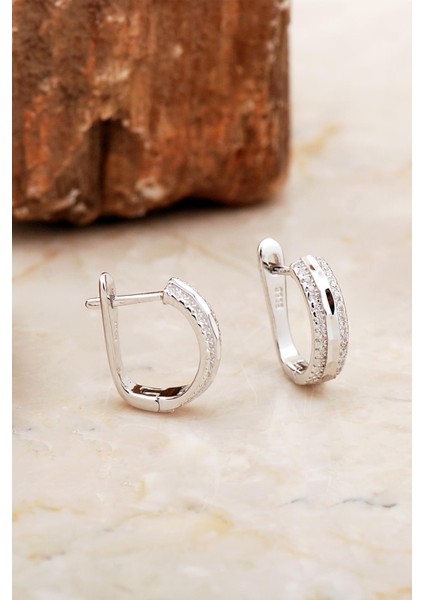 Rodyumlu Taşlı Parlak Gümüş J Küpe 6962