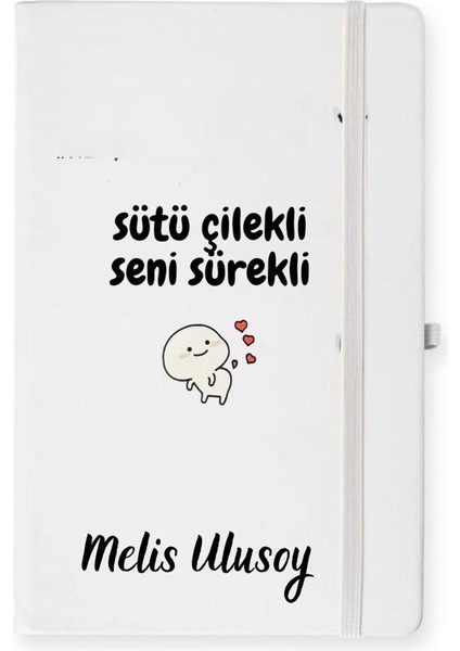 Hediye Vakti Kişiye Özel Sütü Çilekli Seni Sürekli Tasarımlı Bardak ve Deri Defter Hediye Seti