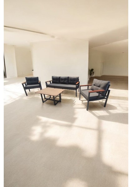 Pi Locca Bahçe Ve Balkon Mobilyası Antrasit 3+1+1 Sehpalı