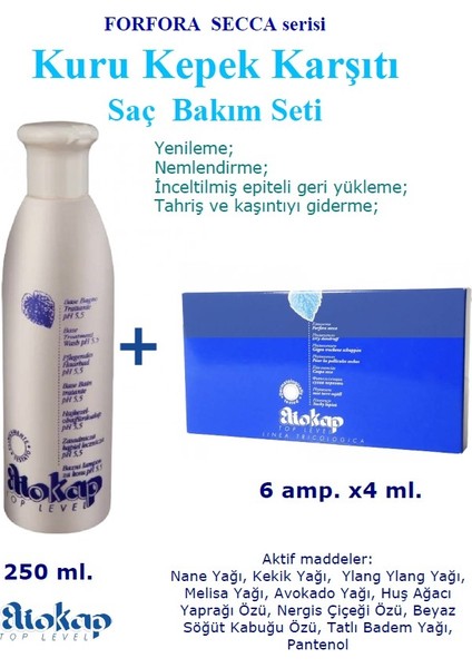 Forfora Secca - Kuru Kepek Karşıtı Saç Bakım Seti: Şampuan 250 Ml. ve Saç Serumu 6 Amp. x 4 Ml.