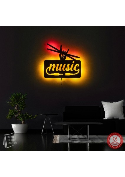 The Eba Design Tablo Marketi Müzik Tablosu, Music, Bar Tablo, Işıklı Duvar Dekor Ahşap, Neon Işık, Ledli Işıklı Tablo, Duvar Süsü