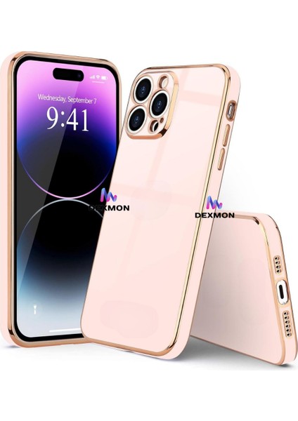 iPhone 14 Pro Max Uyumlu Kılıf Kamera Korumalı Arkası Renkli Kenarları Parlak Dore Tasarım Kapak