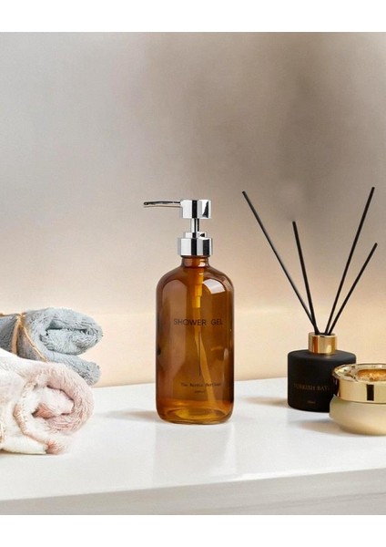 Büyük Boy Cam Sıvı Sabunluk - Dekoratif Cam Şampuanlık - 500 Ml - 21X7