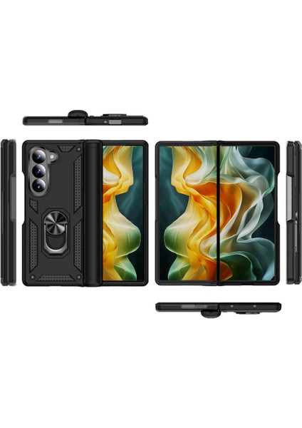 Galaxy Z Fold 6 Kılıf Standlı Manyetik Yüzüklü 3D Kamera Korumalı Tank Zırh Kapak