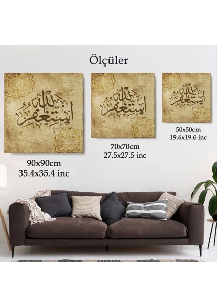 Yüce Allah'tan Mağfiret Dileyin ve O'na Tövbe Edin Yazılı Dekoratif Kanvas TABLO-3274 indirimleri