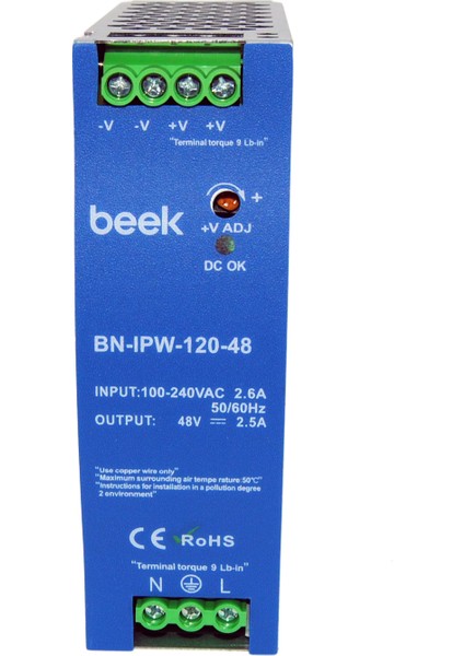 Endüstriyel 120W Watt Ac &lt;-&gt; Dc Güç Kaynağı, Dın-Ray Montajına Uygun, 48V/2.5A Çıkışlar&lt;br&gt;ındustrial 120W-WATT Ac To Dc Power Supply, Dın-Rail Mount, 48V/2.5A Outputs