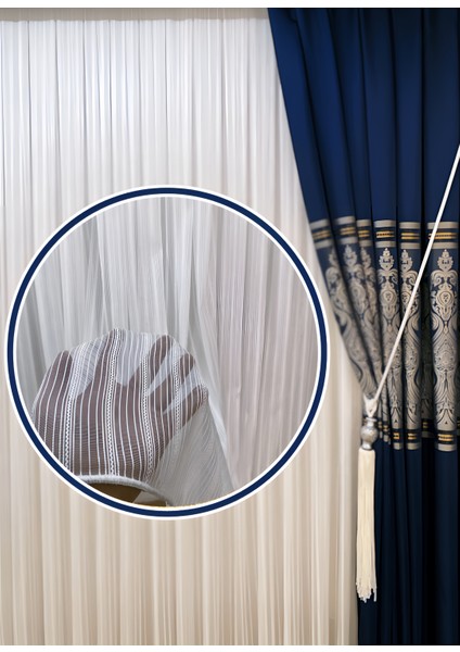 Taç Trent Örme Stripe Tül Perde 1x3 Sık Pile - Kırışmaz Ütü Gerektirmez - Dökümlü Extra Gramajlı fiyatları