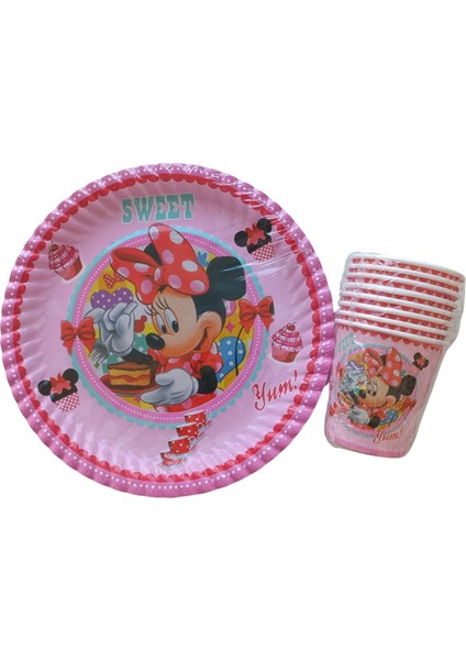 Ngüzel Party Minnie Mouse Temalı Doğum Günü 8 Adet Karton Tabak + 8 Adet Karton Bardak Seti