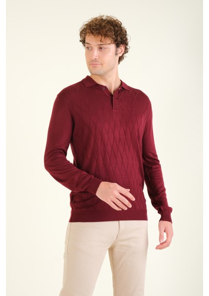 Erkek Baklava Desenli Polo Yaka Merserize Kazak Bordo fırsatları