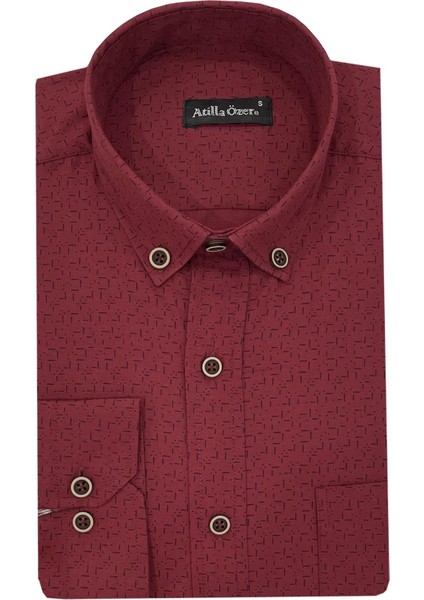 Bordo Klasik Uzun Kol Erkek GÖMLEK-6858