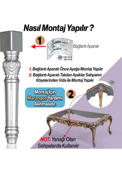 Star Plastik Sehpa Ayağı 44 cm Gümüş Renk Orta Ayak Zigon Sehpa Mobilya Masa Ayakları 1 Adet Gri
