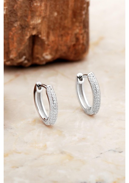 Yarımtur 14 mm Rodyumlu Taşlı Gümüş Halka Küpe 6967 fiyatları