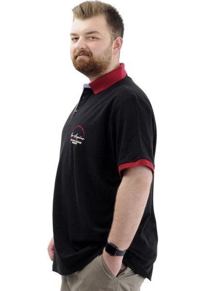 Büyük Beden Erkek Tişört Polo Yaka Nakışlı Los Angeles U24331 Siyah fiyatları