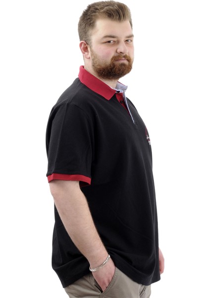 Büyük Beden Erkek Tişört Polo Yaka Nakışlı Los Angeles U24331 Siyah modelleri