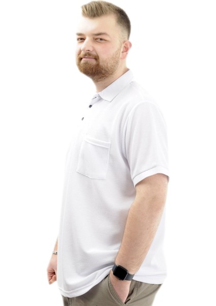 Büyük Beden Erkek T-Shirt Polo Yaka Klasik U24336 Beyaz modelleri