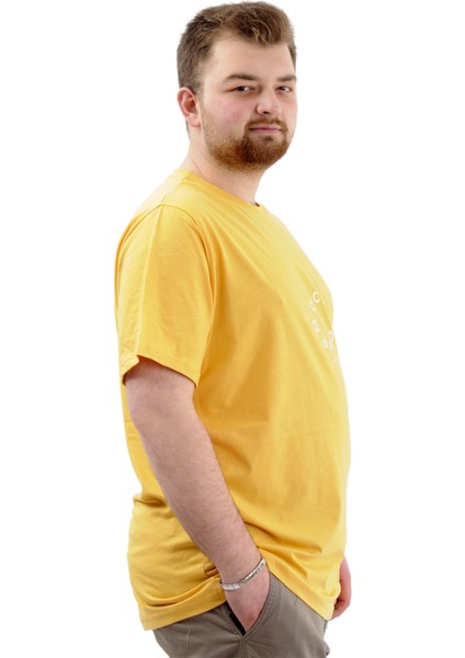 Erkek Büyük Beden Tişört Baskılı Bisiklet Yaka London U24062 Hardal modelleri