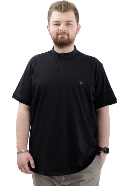Büyük Beden Erkek Tişört Düğmeli Hakim Yaka T-Shirt U24339 Siyah