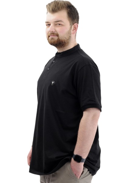 Büyük Beden Erkek Tişört Düğmeli Hakim Yaka T-Shirt U24339 Siyah fiyatları