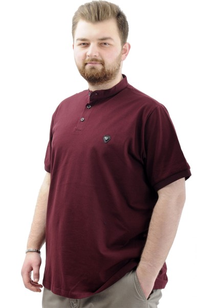 Büyük Beden Erkek Tişört Düğmeli Hakim Yaka T-Shirt U24339 Mürdüm fiyatları