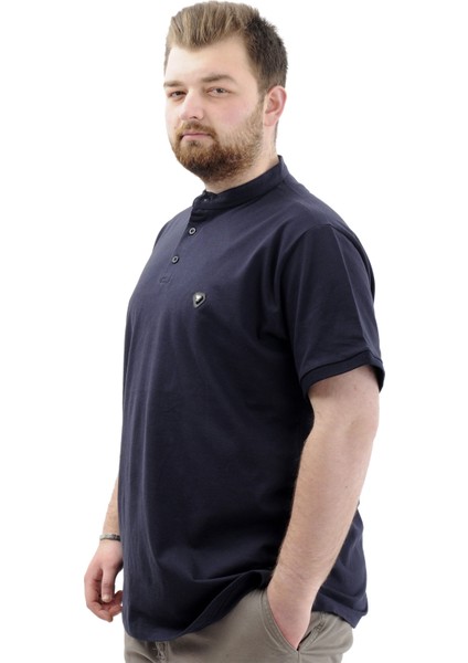 Büyük Beden Erkek Tişört Düğmeli Hakim Yaka T-Shirt U24339 Lacivert fiyatları
