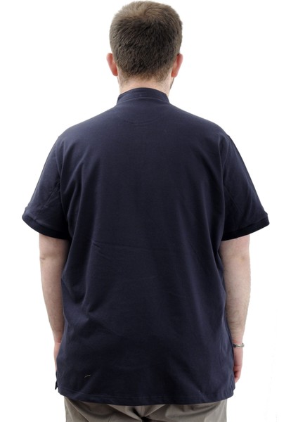 Büyük Beden Erkek Tişört Düğmeli Hakim Yaka T-Shirt U24339 Lacivert fırsatları