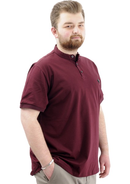 Büyük Beden Erkek Tişört Düğmeli Hakim Yaka T-Shirt U24339 Mürdüm modelleri