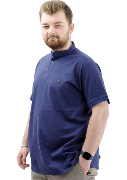Büyük Beden Erkek Tişört Düğmeli Hakim Yaka T-Shirt U24339 Indigo fiyatları