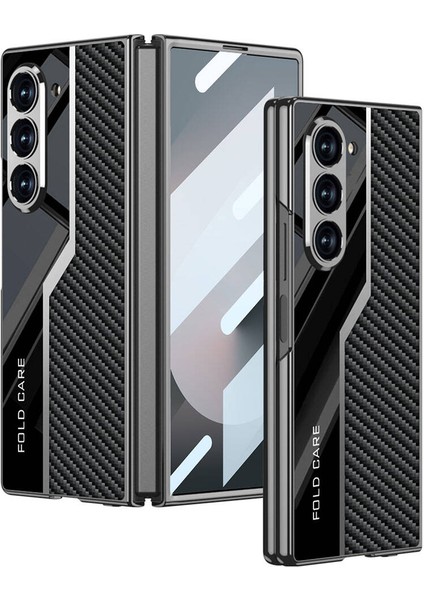 Lyon Tech Galaxy Z Fold 6 Kılıf Ultra Ince Kamera Korumalı Pc + Karbon Fiber Tasarımlı Arka Yüzey Zore Kıpta Poligan Kapak