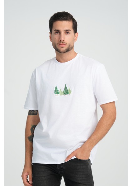Relaxed Fit Pine Forest %100 Pamuk Nakışlı T-Shirt