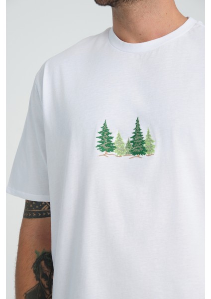 Relaxed Fit Pine Forest %100 Pamuk Nakışlı T-Shirt modelleri