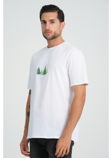 Relaxed Fit Pine Forest %100 Pamuk Nakışlı T-Shirt fırsatları
