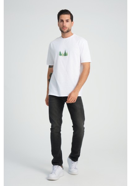 Relaxed Fit Pine Forest %100 Pamuk Nakışlı T-Shirt
