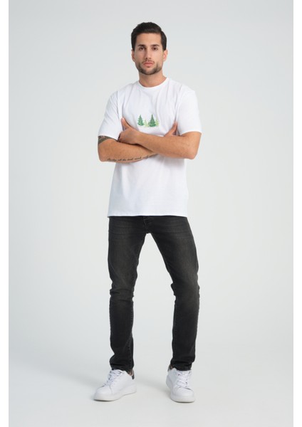 Relaxed Fit Pine Forest %100 Pamuk Nakışlı T-Shirt