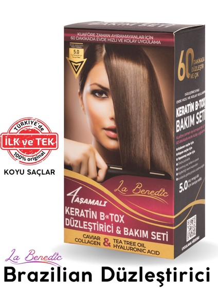 4 Aşamalı Keratin Botox Hızlı Düzleştirici & Bakım Full Set - Koyu Renkli Saçlar İçin