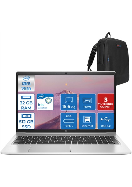 Proobok 450 G9 Intel Core I5 1235U 32GB 512GB SSD Freedos 15.6" Fhd Taşınabilir Bilgisayar HP9M3R3ATF05