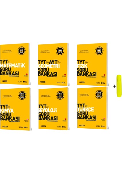 TYT Matematik Soru Bankası - Fen Bilimleri Soru Bankası - Türkçe Soru Bankası - Biyoloji Soru Bankası 6'lı Set + Fosforlu Kalem