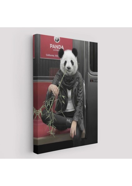 Gerçek Metroda Panda Başlı Insan Kanvas TABLO-5228 fiyatları